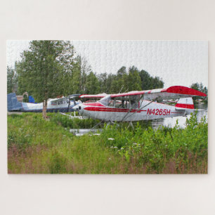 White and red float plane, Lake Hood, Alaska Jigsaw Puzzle
