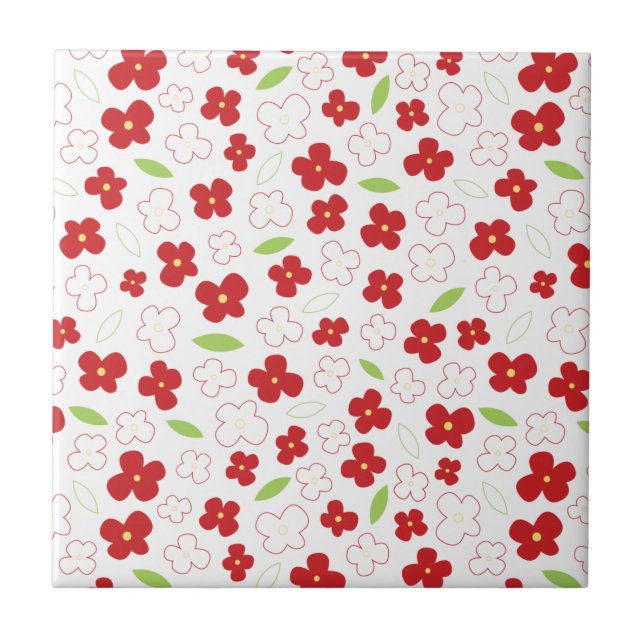 White and Red Flower Pattern Tile (Front)