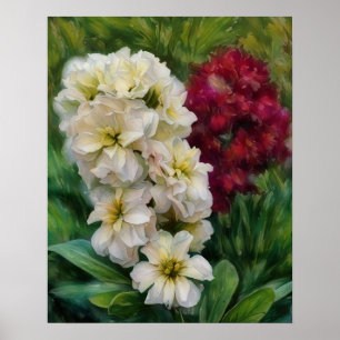 White and Red Flowers Garden Floral Art Poster