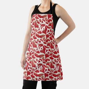 White and Red Flying Leaves Repeating Pattern Apron