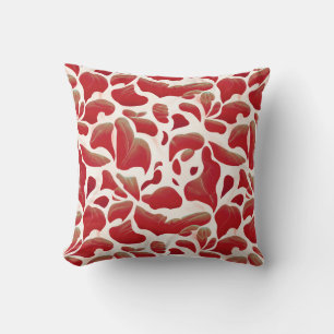 White and Red Flying Leaves Repeating Pattern Cushion
