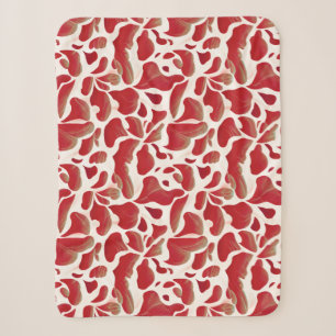 White and Red Flying Leaves Repeating Pattern Sherpa Blanket