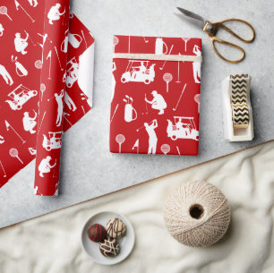 White and Red Golf Symbols Pattern Wrapping Paper