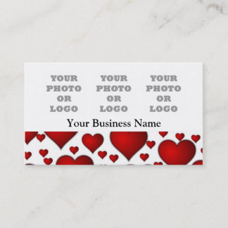 White and red heart pattern photo logo template business card