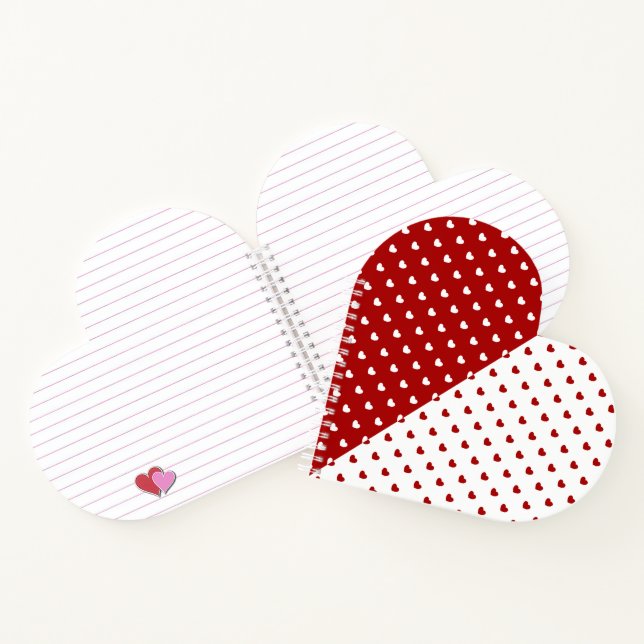 White And Red Hearts Heart-Shaped Notebook (Inside)