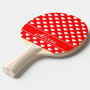 White And Red Hearts Pattern, Alissa Name Template Ping Pong Paddle