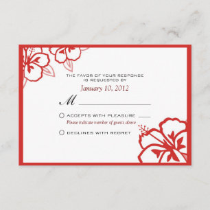White and Red Hibiscus Flower Custom RSVP