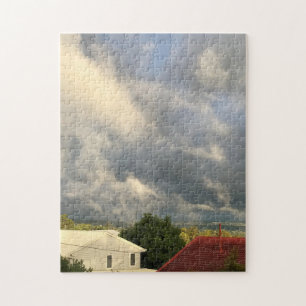 White and Red House Skyline with Dramatic Sky Jigsaw Puzzle