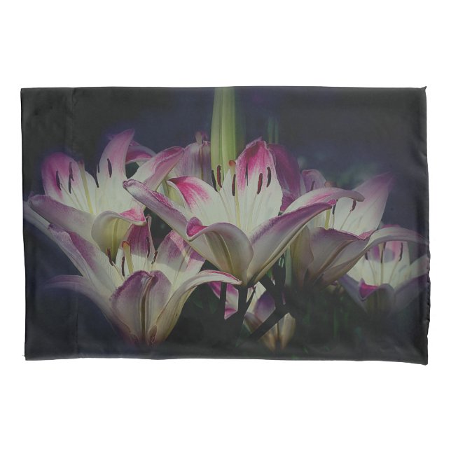 White And Red Lily Flowers  Pillowcase (Front)