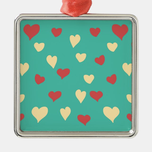 White and Red Love Hearts Ceramic Ornament (Front)