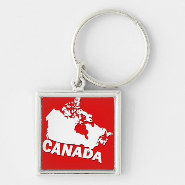 White and Red Map of Canada Key Ring (Front)