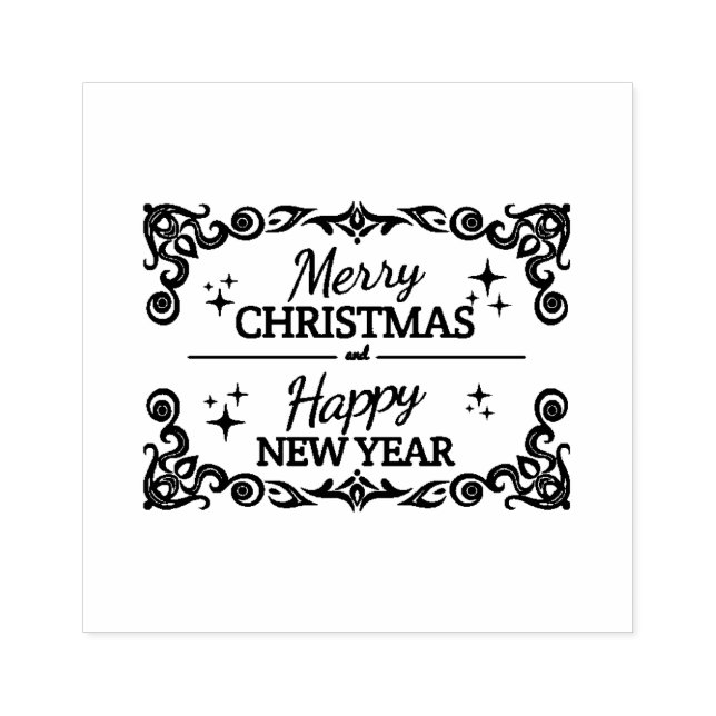 White And Red Merry Christmas And Happy New Year Rubber Stamp (Imprint)