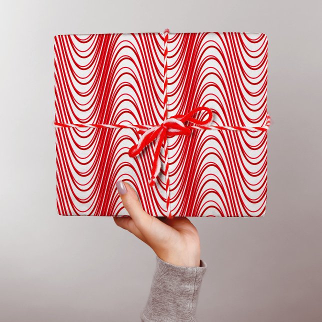 White and Red Moiré Stripes Trippy Abstract Modern Wrapping Paper (Creator Uploaded)