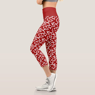 White And Red Organic Coral Reef Repeat Pattern Capri Leggings
