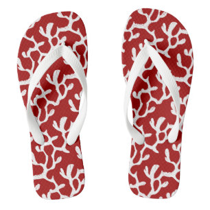 White And Red Organic Coral Reef Repeat Pattern Jandals