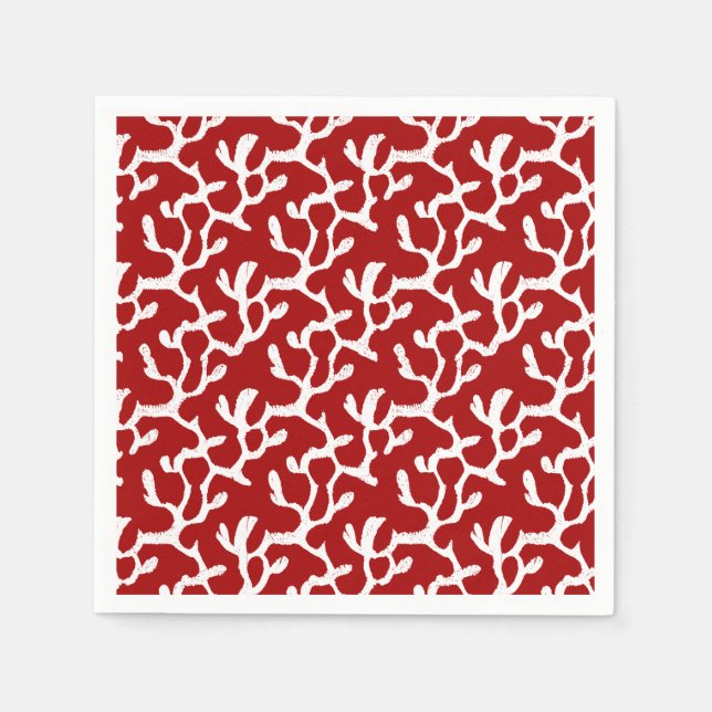 White And Red Organic Coral Reef Repeat Pattern Napkin (Front)