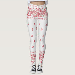 White and Red Paisley Design  Leggings