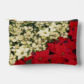 White and Red Poinsettias I Holiday Floral Accessory Pouch