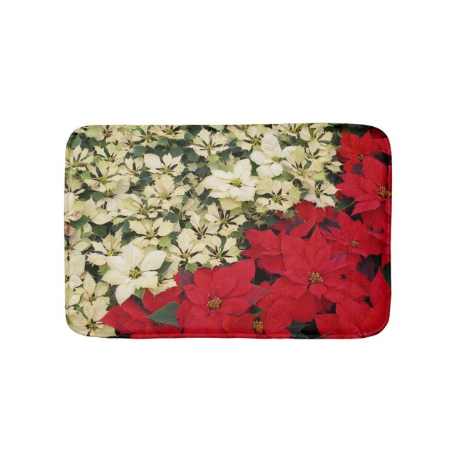 White and Red Poinsettias I Holiday Floral Bath Mat (Front)