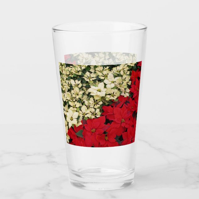 White and Red Poinsettias I Holiday Floral Glass (Front)