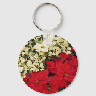 White and Red Poinsettias I Holiday Floral Key Ring
