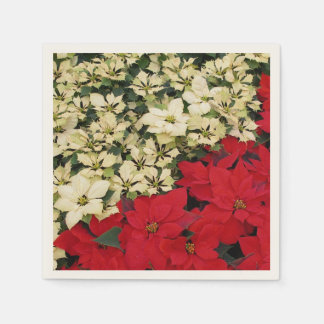 White and Red Poinsettias I Holiday Floral Napkin