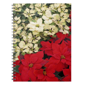 White and Red Poinsettias I Holiday Floral Spiral Notebook