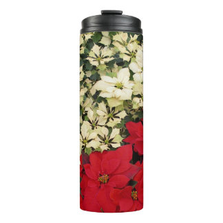 White and Red Poinsettias I Holiday Floral Thermal Tumbler