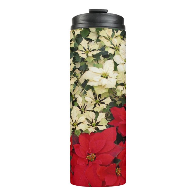 White and Red Poinsettias I Holiday Floral Thermal Tumbler (Front)
