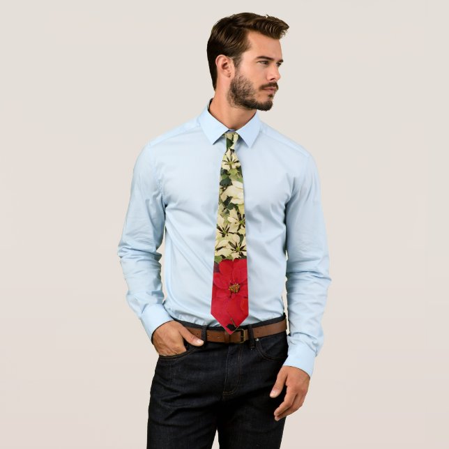 White and Red Poinsettias I Holiday Floral Tie (In Situ)
