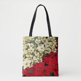 White and Red Poinsettias I Holiday Floral Tote Bag