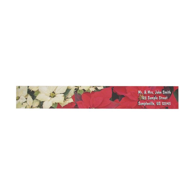 White and Red Poinsettias I Holiday Floral Wrap Around Label (Individual)