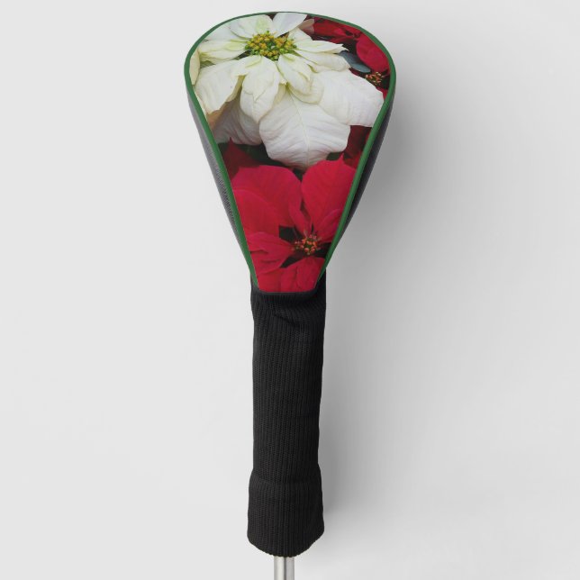 White and Red Poinsettias II Christmas Holiday Golf Head Cover (Front)