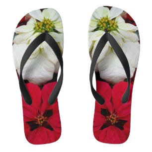 White and Red Poinsettias II Christmas Holiday Jandals