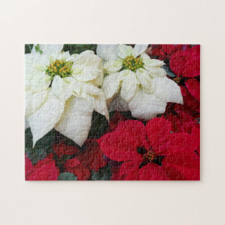 White and Red Poinsettias II Christmas Holiday Jigsaw Puzzle