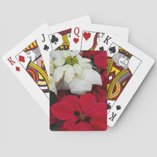 White and Red Poinsettias II Christmas Holiday Playing Cards
