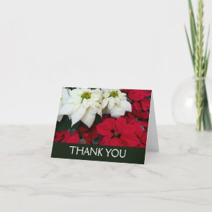 White and Red Poinsettias II Christmas Holiday Thank You Card