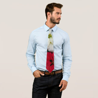 White and Red Poinsettias II Christmas Holiday Tie