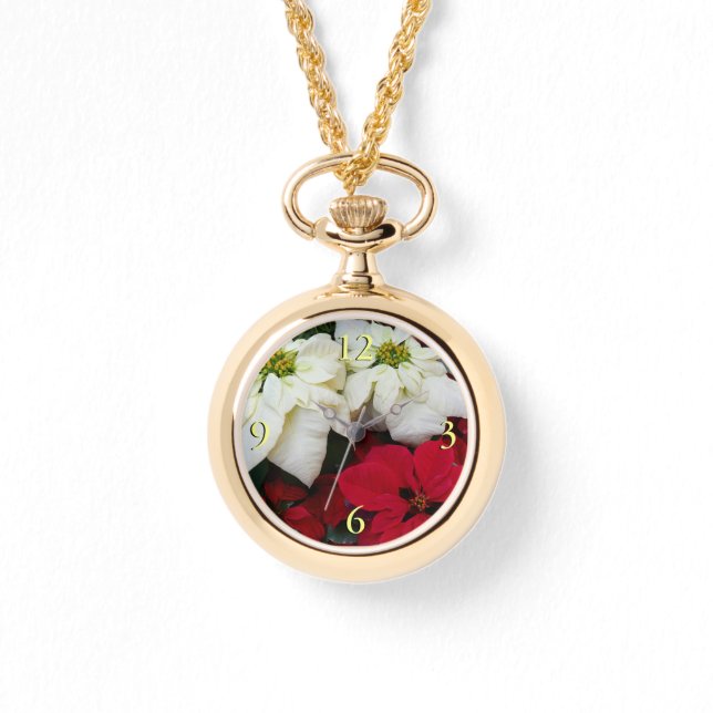 White and Red Poinsettias II Christmas Holiday Watch (Front)