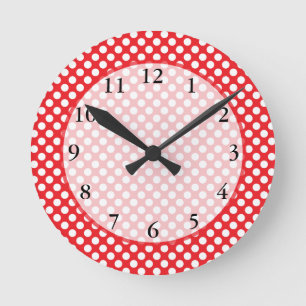 White and Red Polka Dot Round Clock