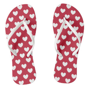 White and red polka hearts jandals