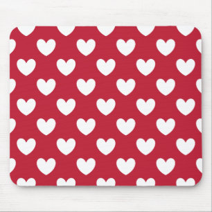 White and red polka hearts mouse pad