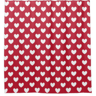 White and red polka hearts shower curtain