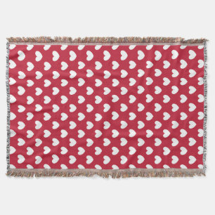 White and red polka hearts throw blanket