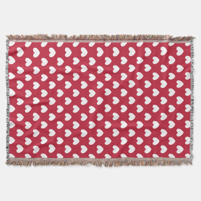 White and red polka hearts throw blanket (Front)