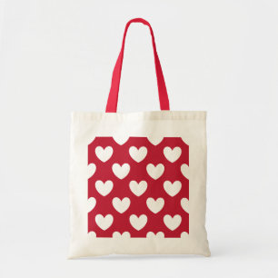 White and red polka hearts tote bag