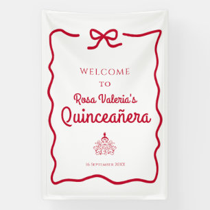 White and Red Quinceañera Welcome Banner