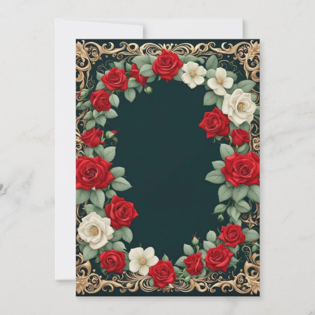 White and Red Roses Custom Text Wedding Invitation (Front)