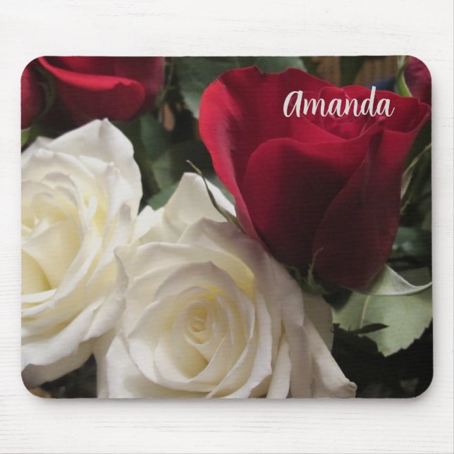 White and Red Roses Floral  Mouse Pad (Front)