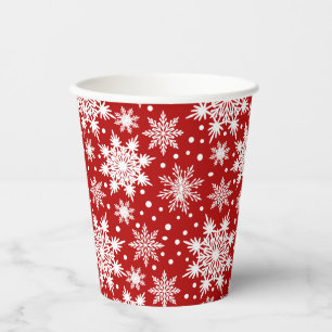 White And Red Snowflakes Seamless Pattern Paper Cups